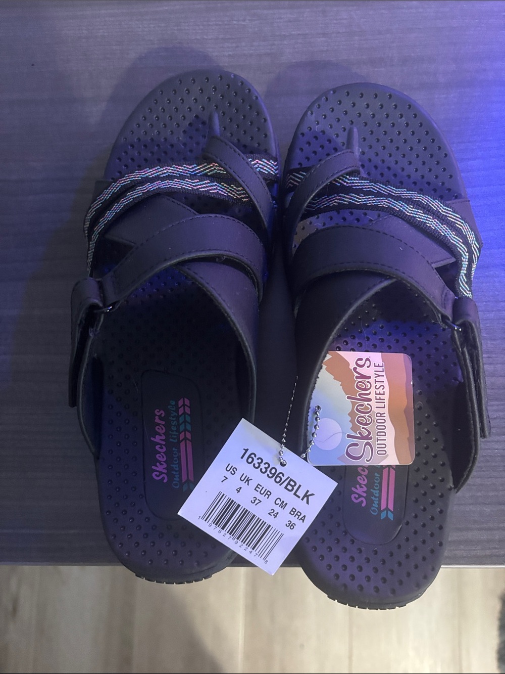 Skechers Kids Black Sporty Strap Sandals with Multicolor Accents